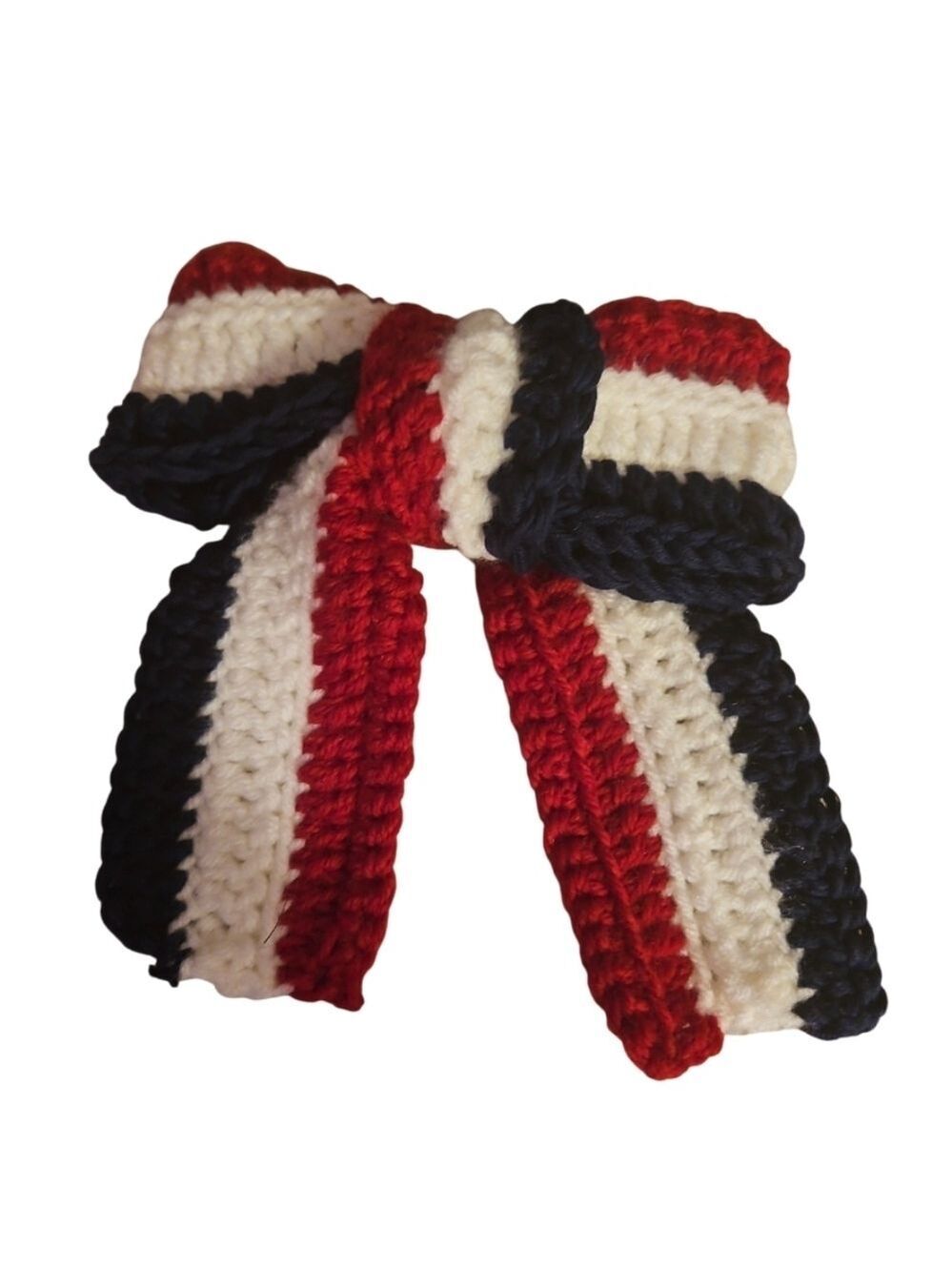 Hand Crafted Patriotic Crochet Bow Handmade Red White Blue Alligator Hair Clip - Picture 3 of 17